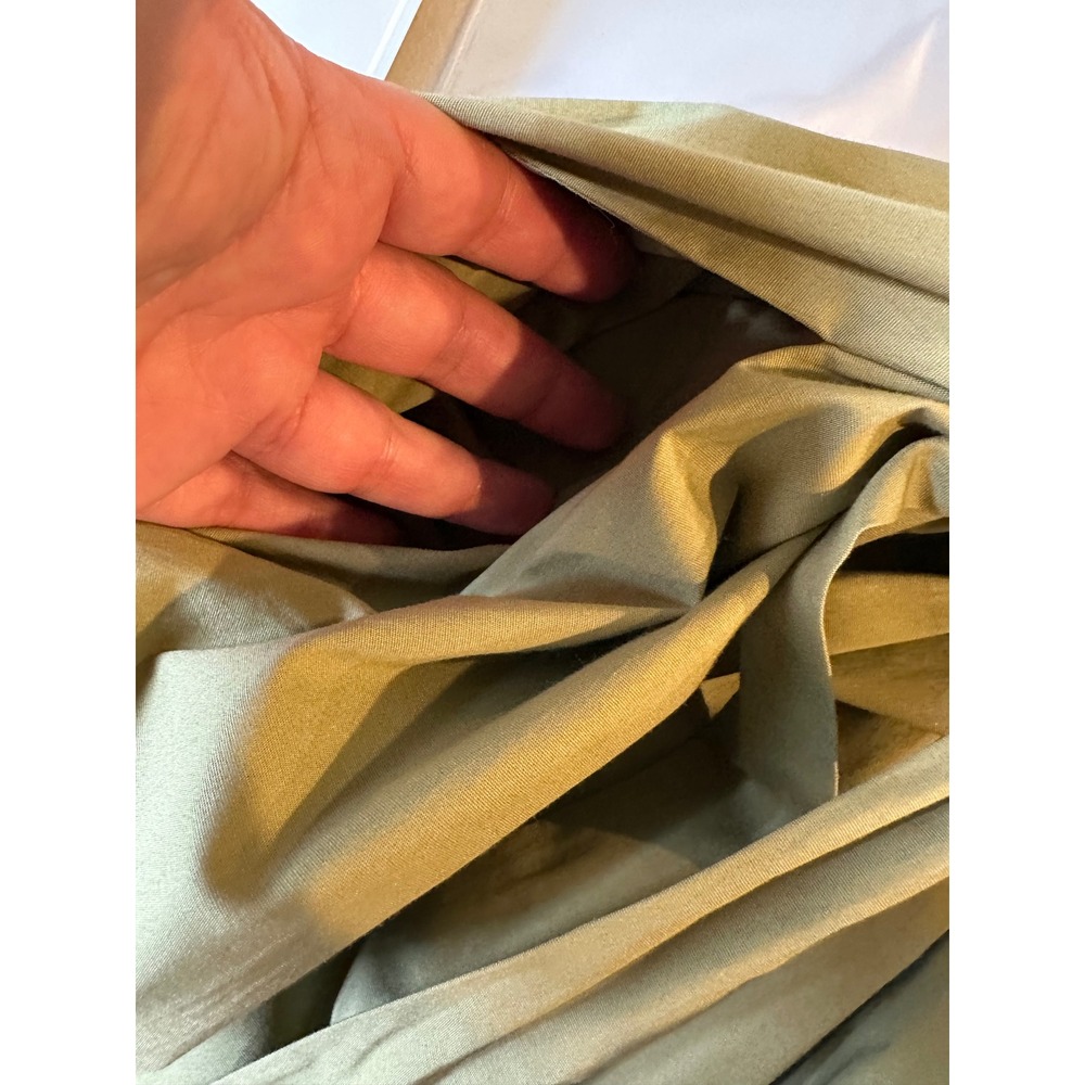 STAUD Reese Dress Khaki Puff Sleeve Midi Cotton Size XS Capsule Minimalist NEW - Picture 9 of 12